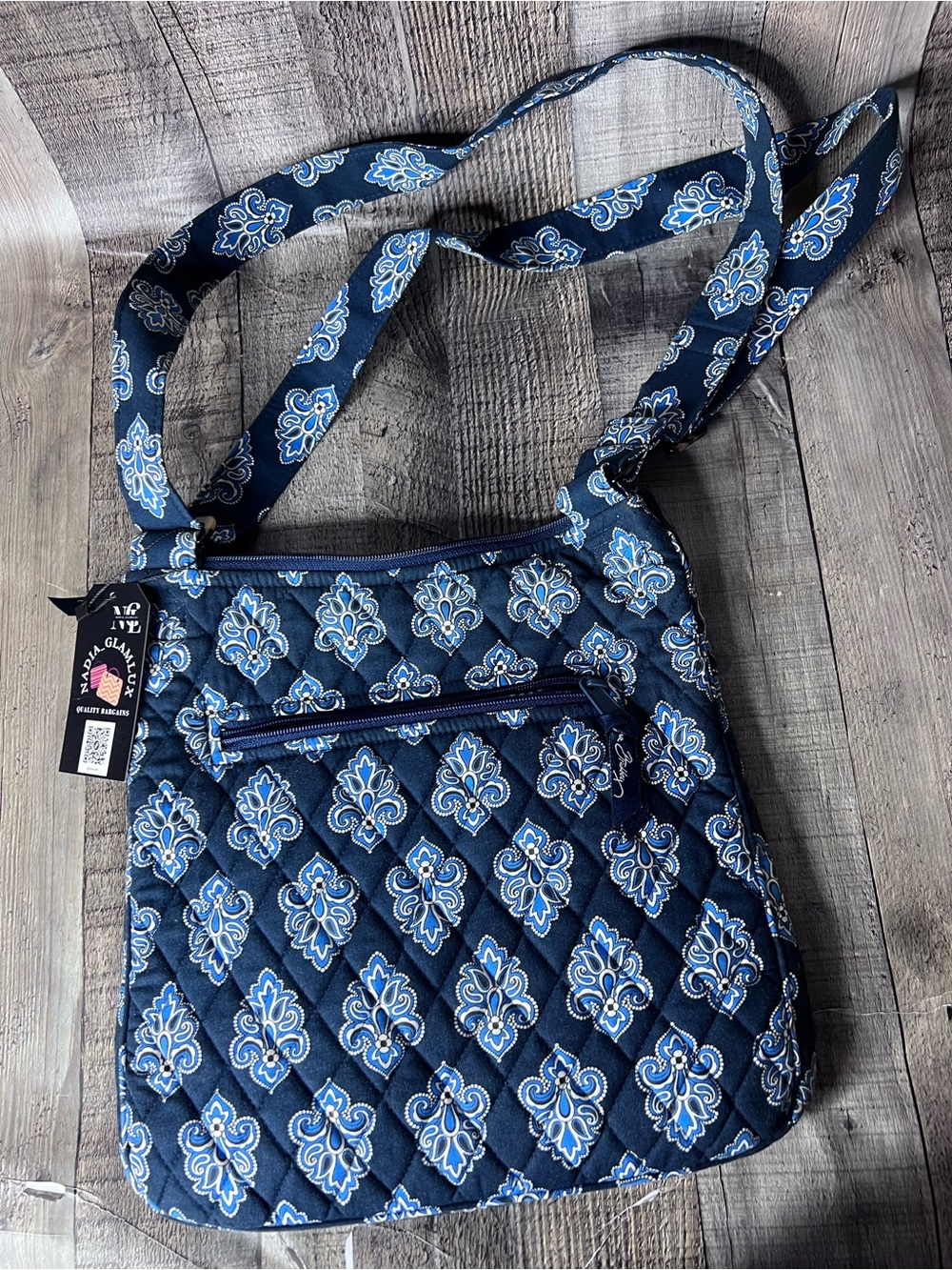 Vera Bradley Navy Blue Quilted Paisley Crossbody - Picture 4 of 12
